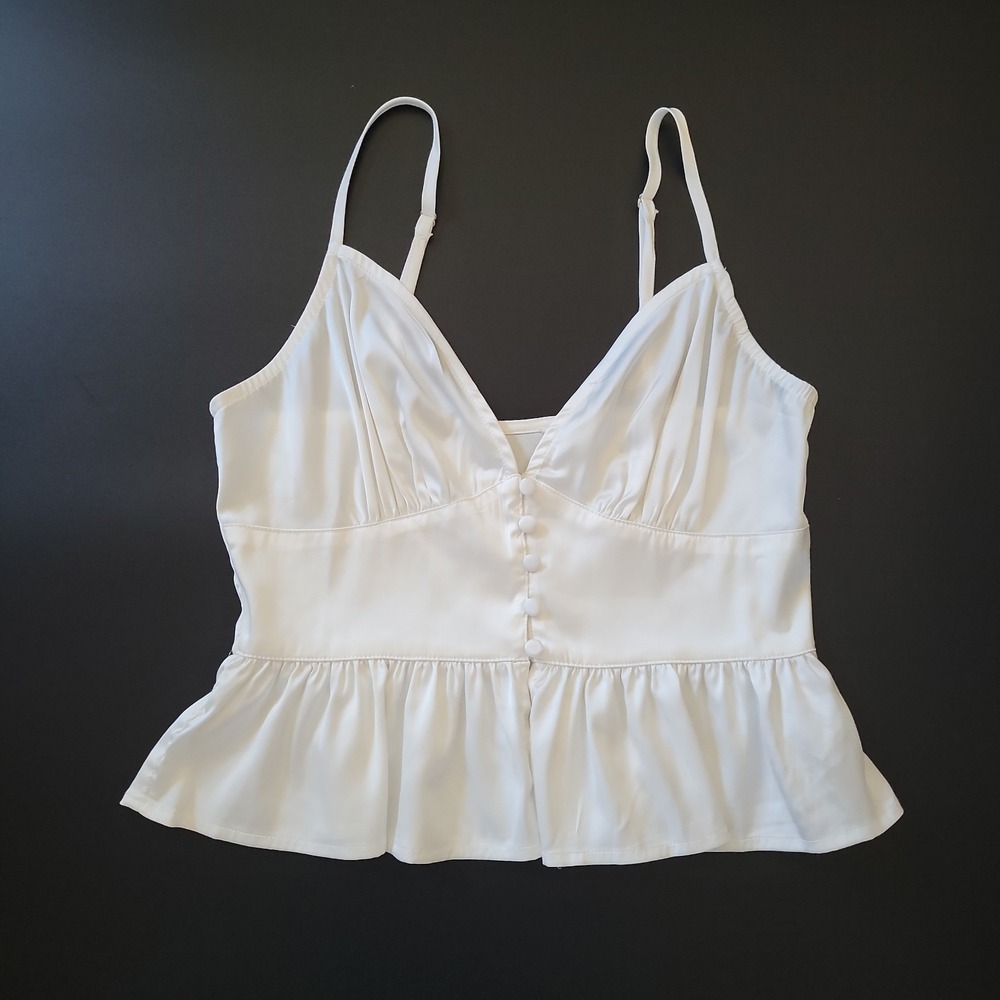 Triple Seven Satin Cropped Peplum Cami Top Small White‎ Bustier Style Feminine